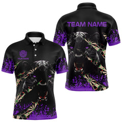 Maxcorners Black And Purple Grunge Panther Darts Shirt Polo & Quarter Zip For Men Custom Darts Team Jersey TU1108