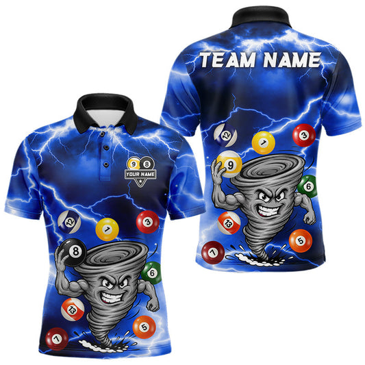Maxcorners Custom Blue 8 Ball & 9 Ball Billiard Shirt For Men Funny Tornado Billiard Jersey, Pool Player Gift LM0410