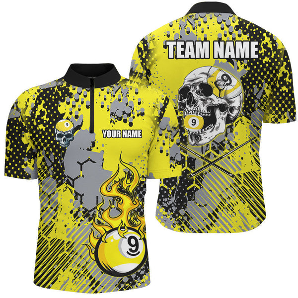 Maxcorners Grunge Yellow 9 Ball Pool Paint Dot Pattern Billiard Jersey Customized Name, Team Name 3D Shirt