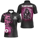 Maxcorners Funny Skull And Rose Custom 8 Ball Billiard Shirts Pink Black Scary Billiard Jerseys