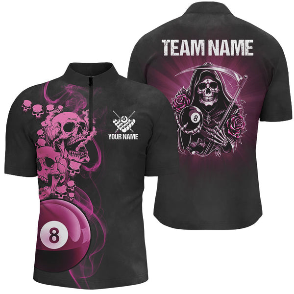 Maxcorners Funny Skull And Rose Custom 8 Ball Billiard Jersey Customized Name, Team Name 3D Shirt