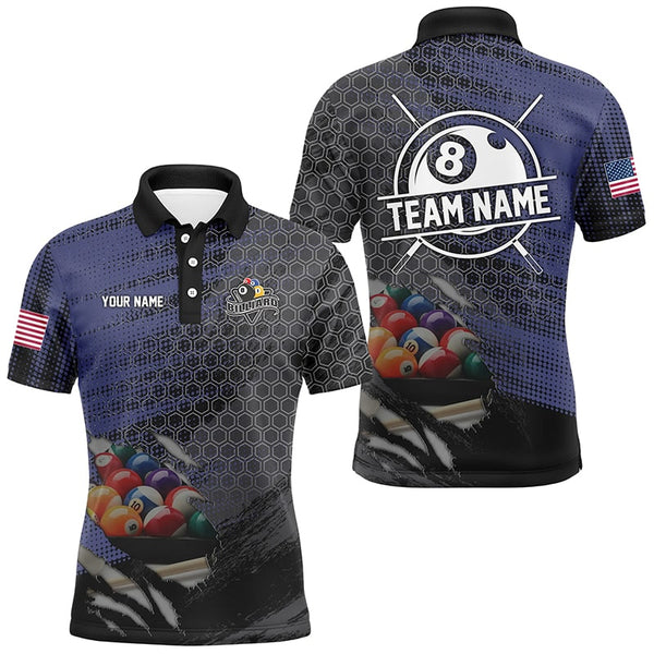 Maxcorners Blue And Black Billiard Jersey Customized Name, Team Name 3D Shirt