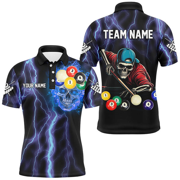 Maxcorners Thunder Lightning Blue Skull Billiard Jersey Customized Name, Team Name 3D Shirt