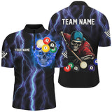 Maxcorners Thunder Lightning Blue Skull Billiard Jersey Customized Name, Team Name 3D Shirt