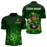 Maxcorners Personalized Funny Green Luckiest Shamrock Men Billiard Shirt Custom St Patrick Day Billiard Jersey