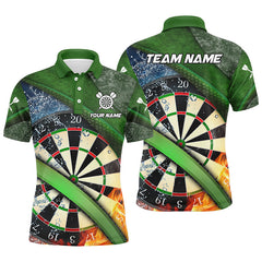 Maxcorners Personalized Green 3D Dartboard Fire And Water Men Darts Polo Shirts Custom Darts Team Jerseys