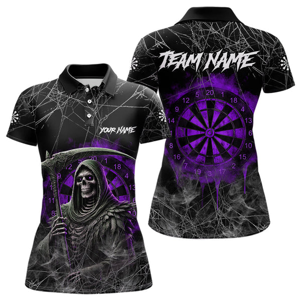 Maxcorners Black And Purple Smoke Grim Reaper Funny Dart Shirts For Men Custom Dart Jerseys, Darts Clothing