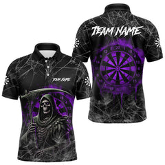 Maxcorners Black And Purple Smoke Grim Reaper Funny Dart Shirts For Men Custom Dart Jerseys, Darts Clothing LM1610