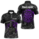 Maxcorners Black And Purple Smoke Grim Reaper Funny Dart Shirts For Men Custom Dart Jerseys, Darts Clothing