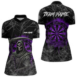 Maxcorners Black And Purple Smoke Grim Reaper Funny Dart Shirts For Men Custom Dart Jerseys, Darts Clothing