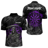 Maxcorners Black And Purple Smoke Grim Reaper Funny Dart Shirts For Men Custom Dart Jerseys, Darts Clothing