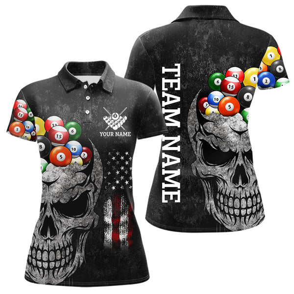 Maxcorners Personalized Grunge Skull Billiard Shirt For Men Custom Patriotic American Flag Pool Team Jerseys LM2206