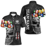 Maxcorners Personalized Grunge Skull Billiard Shirt For Men Custom Patriotic American Flag Pool Team Jerseys LM2206