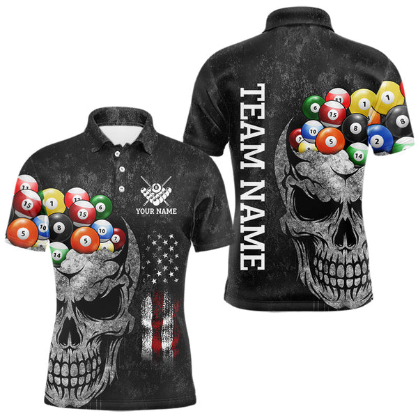 Maxcorners Personalized Grunge Skull Billiard Shirt For Men Custom Patriotic American Flag Pool Team Jerseys LM2206