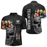 Maxcorners Personalized Grunge Skull Billiard Shirt For Men Custom Patriotic American Flag Pool Team Jerseys LM2206