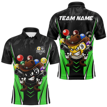 Maxcorners Funny 8 Ball 9 Ball Billiard Shirt For Men Custom Black And Green Pool Team Shirt, Billiard Jersey