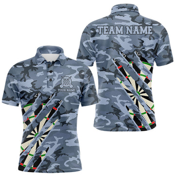 Maxcorners Personalized Blue Military Camo Darts Shirts For Men Custom Camouflage Darts League Team Jersey LM1307