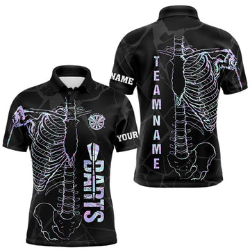 Maxcorners Personalized Holographic Funny Skeleton Darts Shirts For Men Custom Darts Team Jersey, Darts Gifts LM1307