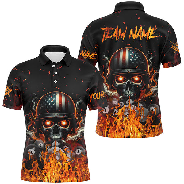 Maxcorners Billiard Funny Skull Us Flag Customized Name, Team Anme 3D Polo Shirt