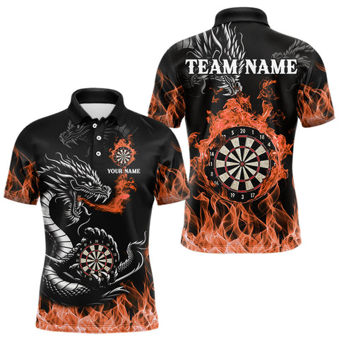 Maxcorners Personalized Orange Flaming Dragon Darts Shirt For Men Custom Darts Team Jersey Polo & Quarter Zip TU1108
