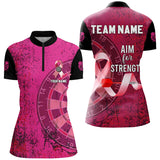 Maxcorners Pink Ribbon Aim For Strength Custom Darts Shirts For Men, Breast Cancer Pink Darts Team Jerseys