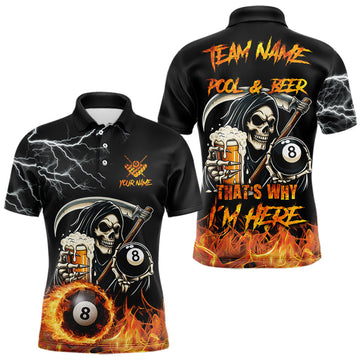 Maxcorners Personalized Grim Reaper Pool And Beer Flame Shirt For Men, Funny 8 Ball Pool Team Jersey LM1112