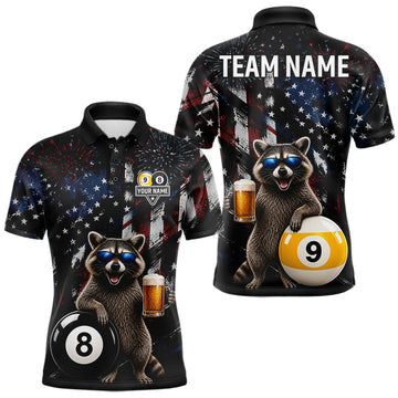 Maxcorners Funny Raccoon Grunge American Flag Billiard Jersey For Men Custom 8 Ball & 9 Ball Pool Team Shirts
