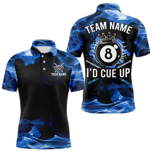 Maxcorners I'D Cue Up 8 Ball Pool Crown Blue Flaming Custom Billiard Shirts For Men, Funny Billiard Jerseys