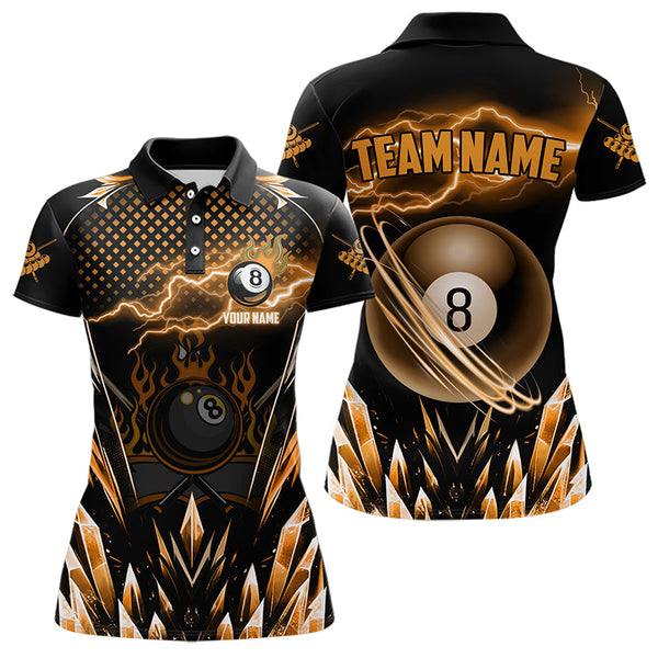 Maxcorners Personalized Orange Icy Lightning 8 Ball Pool Men And Women Billiard Shirt Custom Billiard Team League Jersey