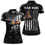 Maxcorners Personalized Black Grunge Us Flag Billiard Balls Polo, 1/4 Zip For Men, 8 Ball Pool Billiard Jersey