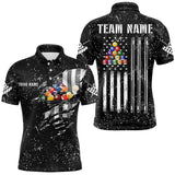 Maxcorners Personalized Black Grunge Us Flag Billiard Balls Polo, 1/4 Zip For Men, 8 Ball Pool Billiard Jersey