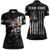 Maxcorners Personalized Black Grunge Us Flag Billiard Balls Polo, 1/4 Zip For Men, 8 Ball Pool Billiard Jersey