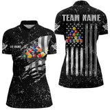 Maxcorners Personalized Black Grunge Us Flag Billiard Balls Polo, 1/4 Zip For Men, 8 Ball Pool Billiard Jersey