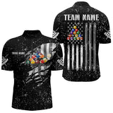 Maxcorners Personalized Black Grunge Us Flag Billiard Balls Polo, 1/4 Zip For Men, 8 Ball Pool Billiard Jersey