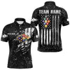 Maxcorners Personalized Black Grunge Us Flag Billiard Balls Polo, 1/4 Zip For Men, 9 Ball Pool Billiard Jersey