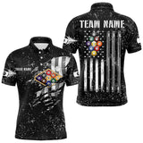 Maxcorners Personalized Black Grunge Us Flag Billiard Balls Polo, 1/4 Zip For Men, 9 Ball Pool Billiard Jersey