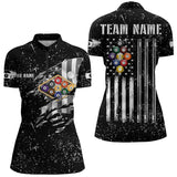 Maxcorners Personalized Black Grunge Us Flag Billiard Balls Polo, 1/4 Zip For Men, 9 Ball Pool Billiard Jersey