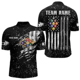 Maxcorners Personalized Black Grunge Us Flag Billiard Balls Polo, 1/4 Zip For Men, 9 Ball Pool Billiard Jersey