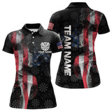 Maxcorners Smoke American Flag Darts Polo, Quarter-Zip Shirt Custom Patriotic Dart Shirts For Men Dart Jerseys