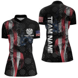 Maxcorners Smoke American Flag Darts Polo, Quarter-Zip Shirt Custom Patriotic Dart Shirts For Men Dart Jerseys