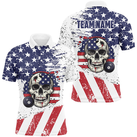 Maxcorners Billiard Skull Grunge American Flag Custom Billiard Shirts Patriotic Billiard Clothing