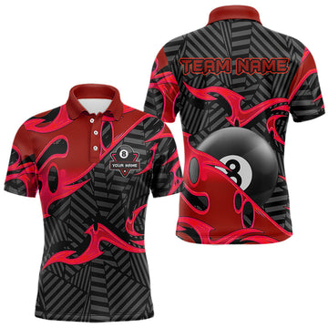 Maxcorners Personalized Red And Black 8 Ball Billiards Pool Shirts For Men Custom Billiard Team Jerseys LM2206