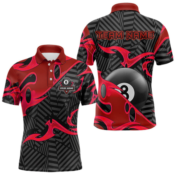 Maxcorners Personalized Red And Black 8 Ball Billiards Pool Shirts For Men Custom Billiard Team Jerseys LM2206