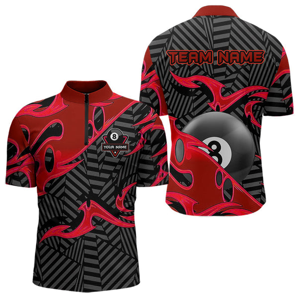 Maxcorners Personalized Red And Black 8 Ball Billiards Pool Shirts For Men Custom Billiard Team Jerseys LM2206