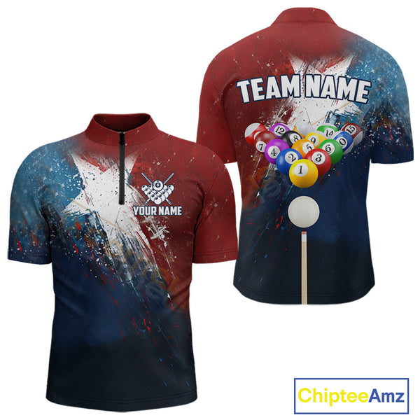 Maxcorners Personalized Grunge Texas Flag Billiard Shirt For Men Custom Patriotic Pool Team Jerseys LM2206