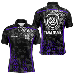 Maxcorners Black Purple Camo Darts Shirt With Pocket For Men Custom Darts Team Jersey LM1307