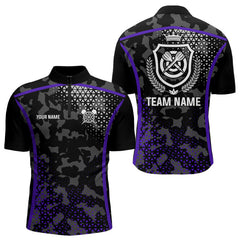 Maxcorners Black Purple Camo Darts Shirt With Pocket For Men Custom Darts Team Jersey LM1307