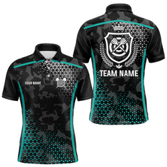 Maxcorners Black Turquoise Camo Dart Shirt With Pocket For Men Custom Dart Team Jersey LM1307