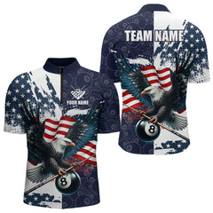 Maxcorners Personalized American Flag Eagle Men Billiard Shirt Custom Patriotic 8 Ball Pool Team Jersey |Navy LM1307
