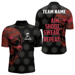 Maxcorners Funny Red Camo Darts Skull Aim Shoot Swear Repeat Custom Dart Shirts For Men, Darts Team Jersey MT1309